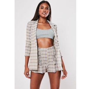 Missguided stone co ord check blazer & shorts set